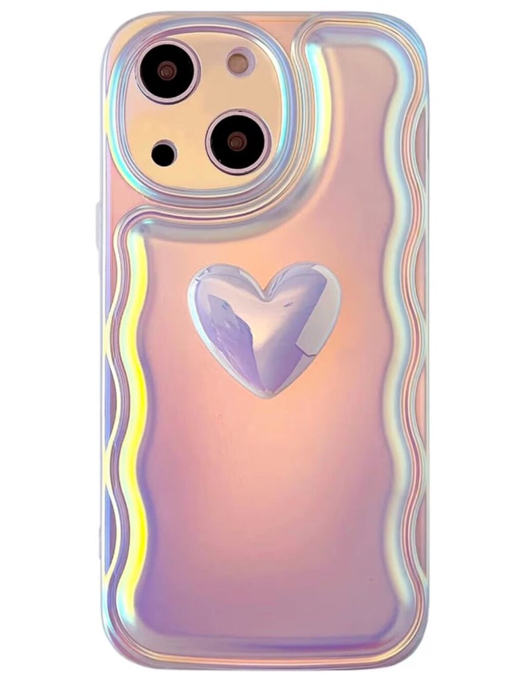 Brand New iPhone 14 Plus 3D Iridescent Heart & Wavey Framed Case